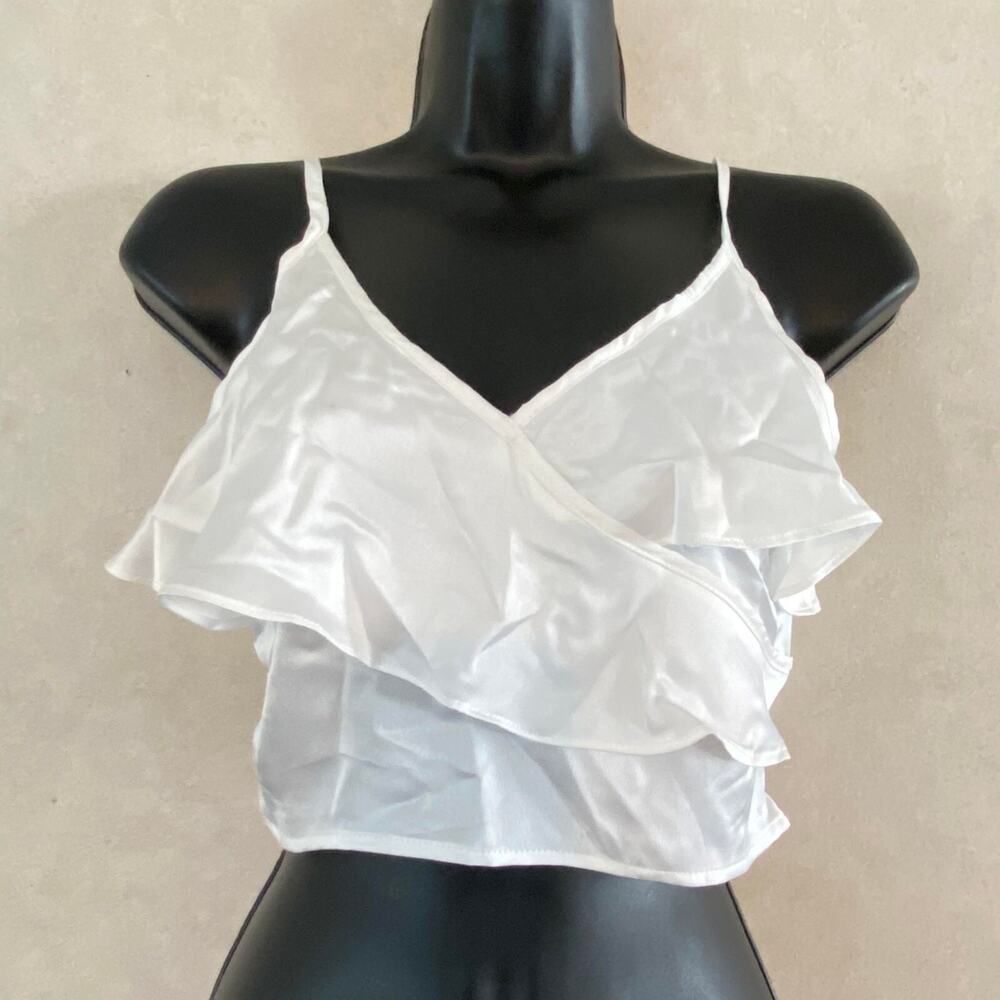 Rehab Ruffle Detail Adjustable Spaghetti Straps Top‎ for Women, White, Medium